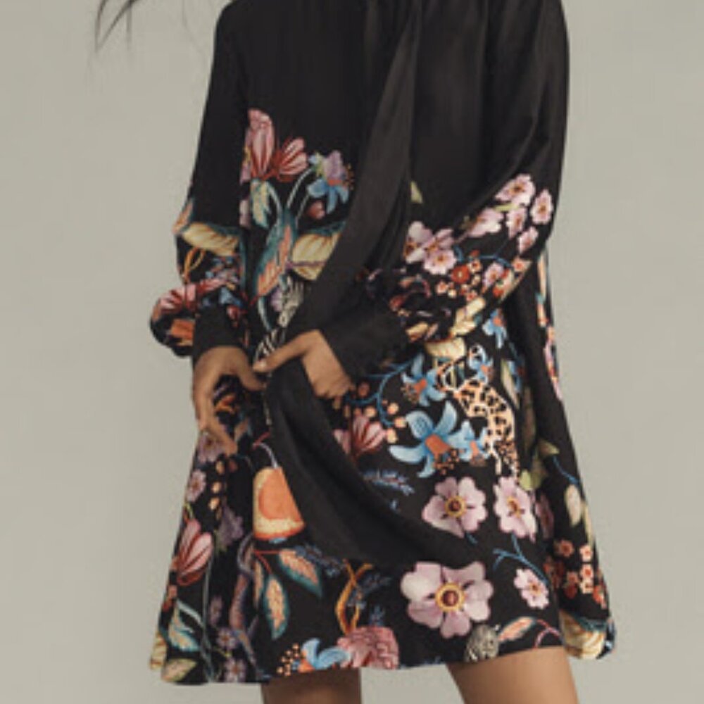 Anthropologie Maeve The Caroline Tie-Neck Mini dress *like new* Sz S